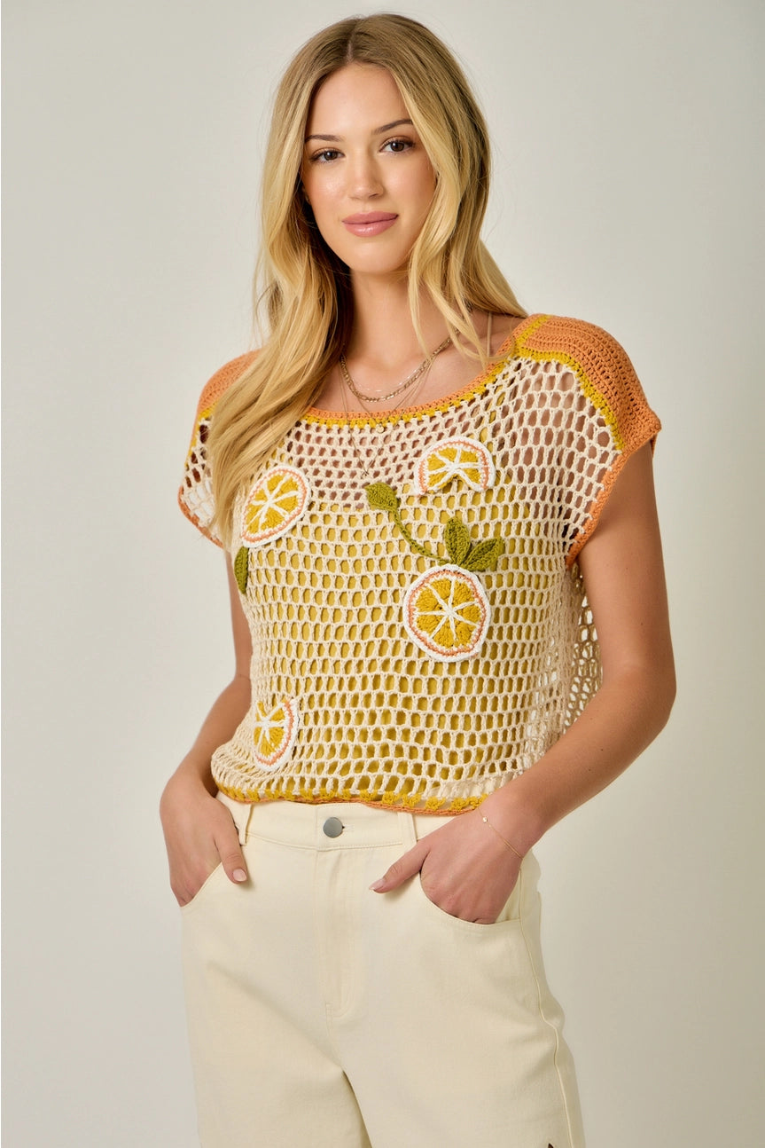 Oranges Embroidered Crochet Top