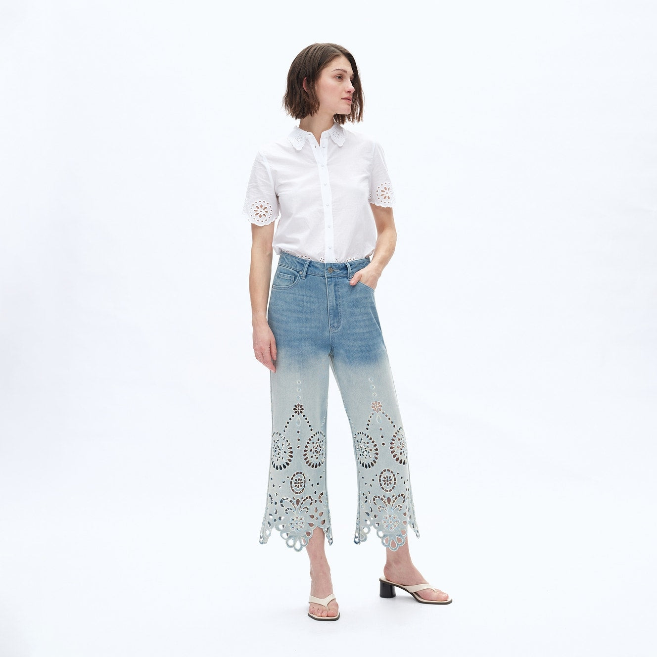 Ultra High Rise Embroidered Wide Leg Denim Jeans