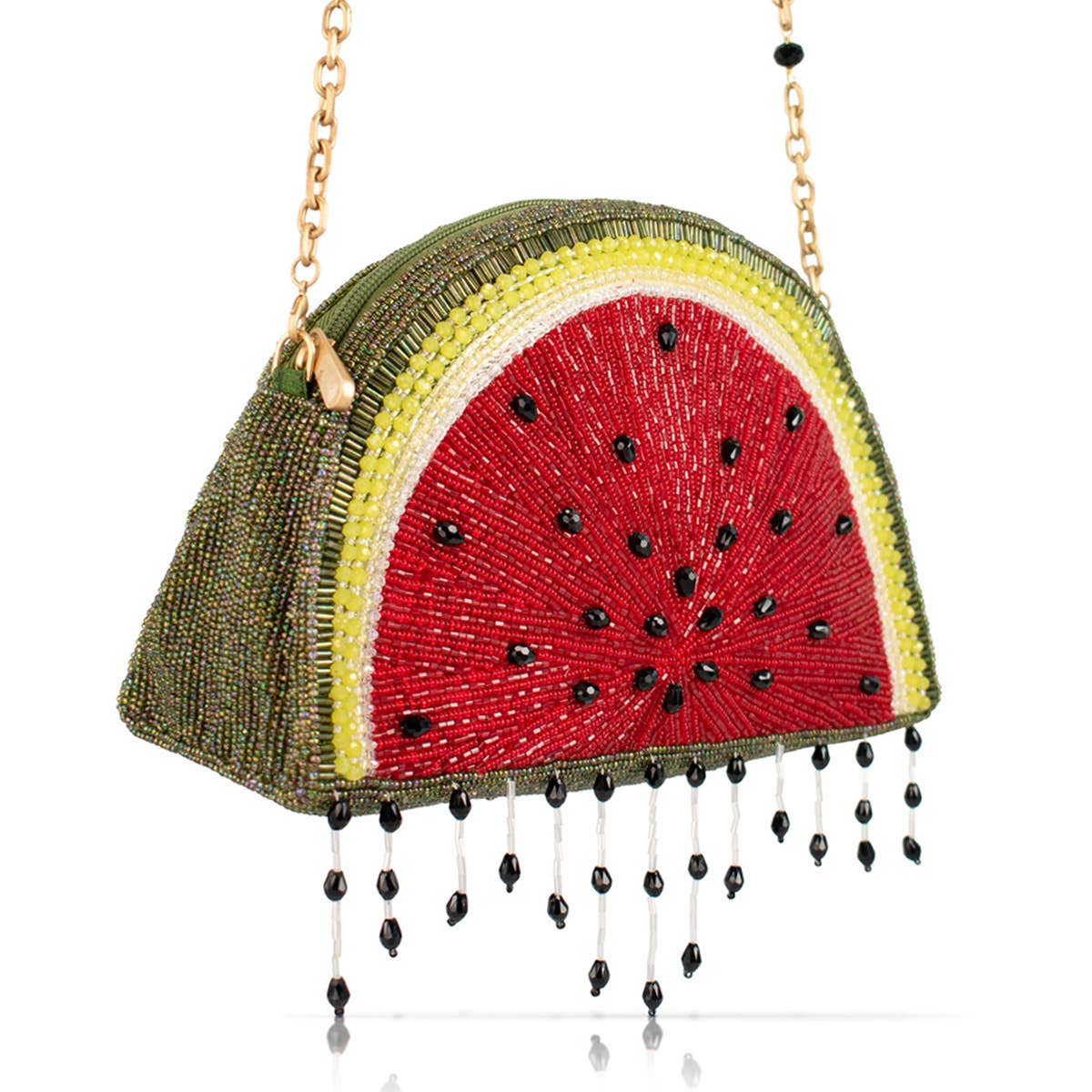 Mary Fraces Hello Watermelon Beaded Fruit Slice Crossbody Handbag
