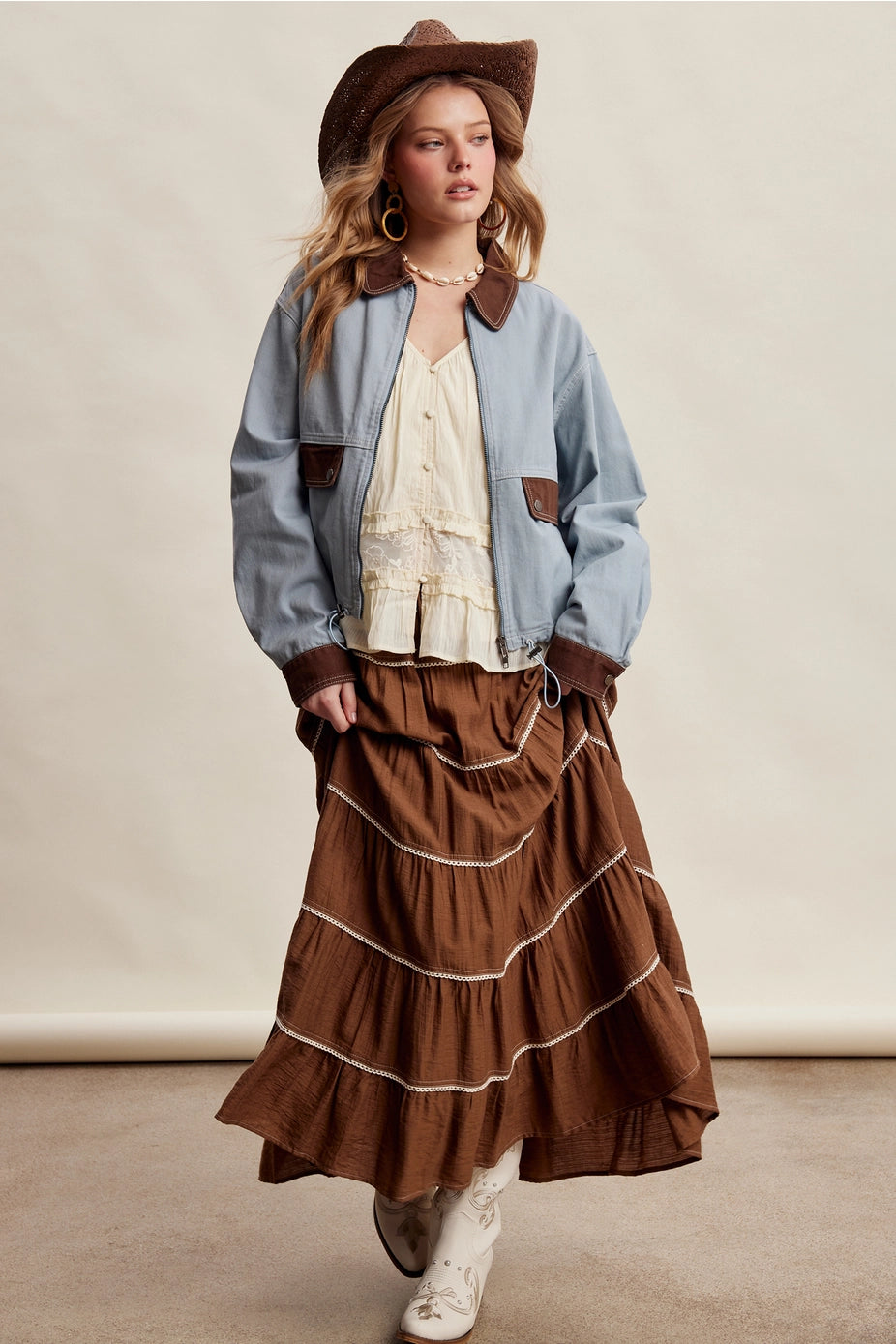 Contrast Trim Western Utility Jacket