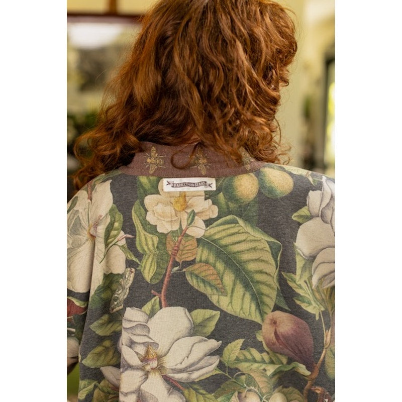 Fleur De Lune Fleece Cottage Cardigan Jacket w/ Floral Print