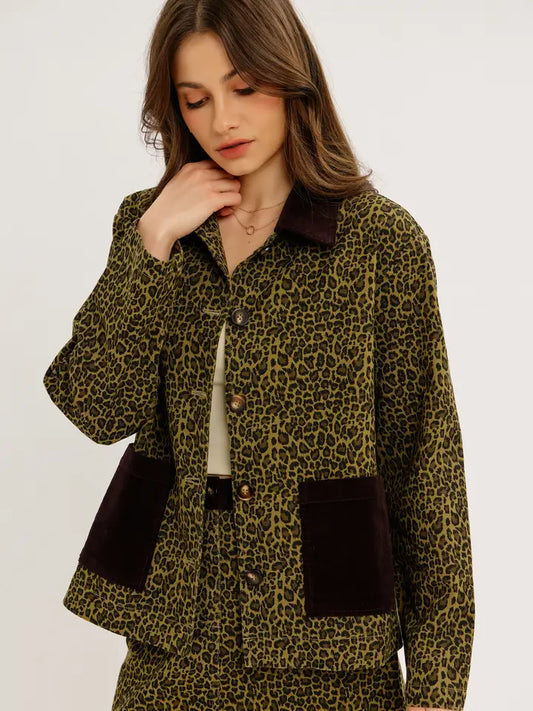 Cool Girl Uniform Leopard Utility Jacket