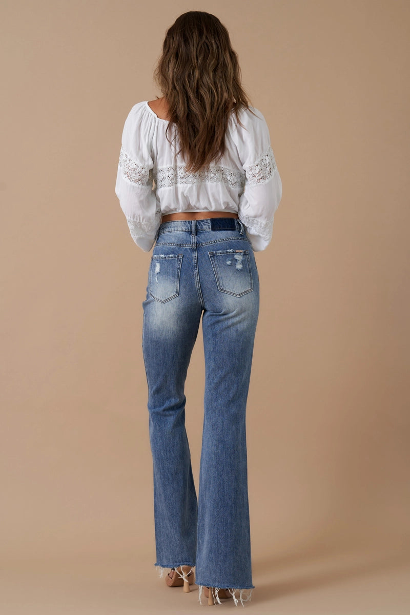 Insane Gene High Rise Front Slit Flare Distressed Denim