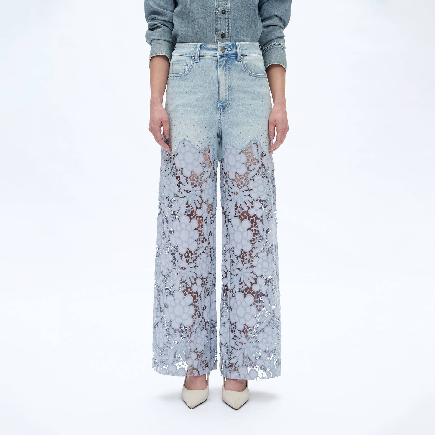 High Rise Lace Wide Leg Jeans