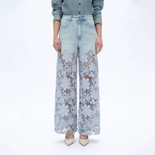 High Rise Lace Wide Leg Jeans