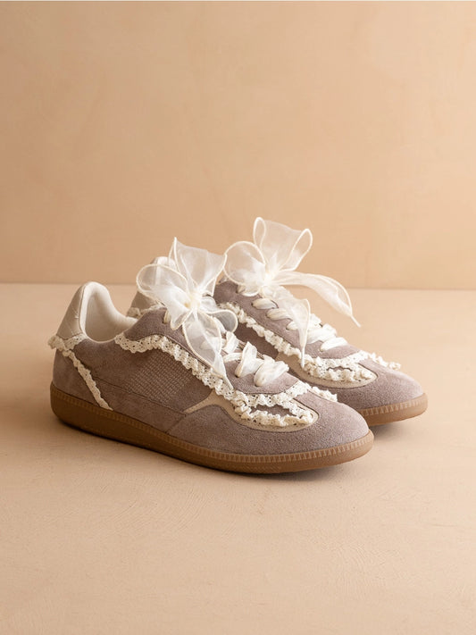 The April Dark Grey Lace-Trimmed Retro Sneaker