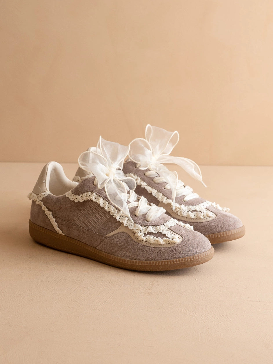 The April | Dark Grey Lace-Trimmed Retro Sneaker