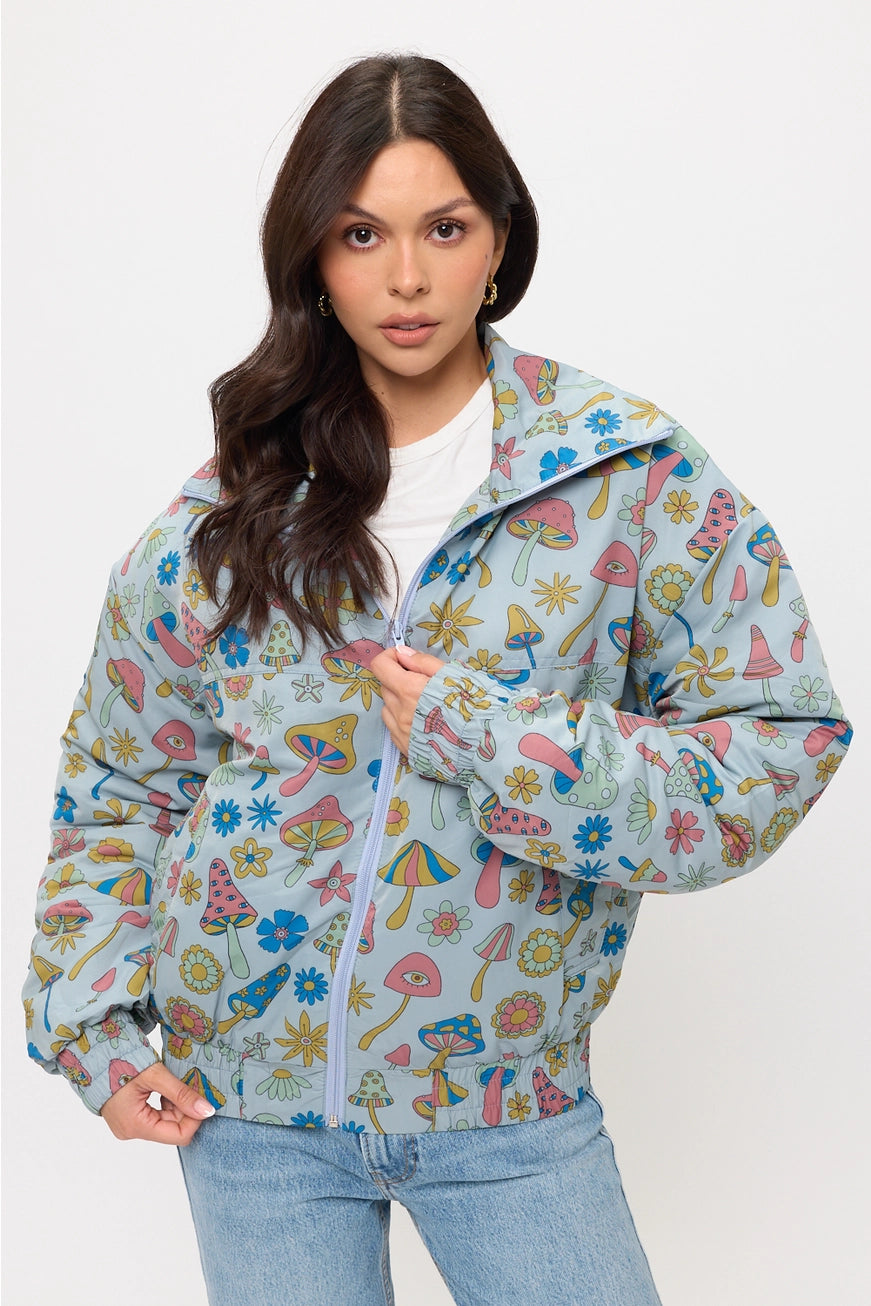 Colorful Floral Mushrooms Print Jacket