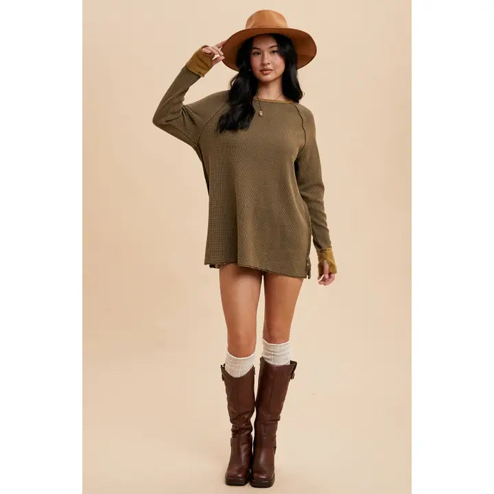 Garment Washed Thermal Tunic - Dark Olive