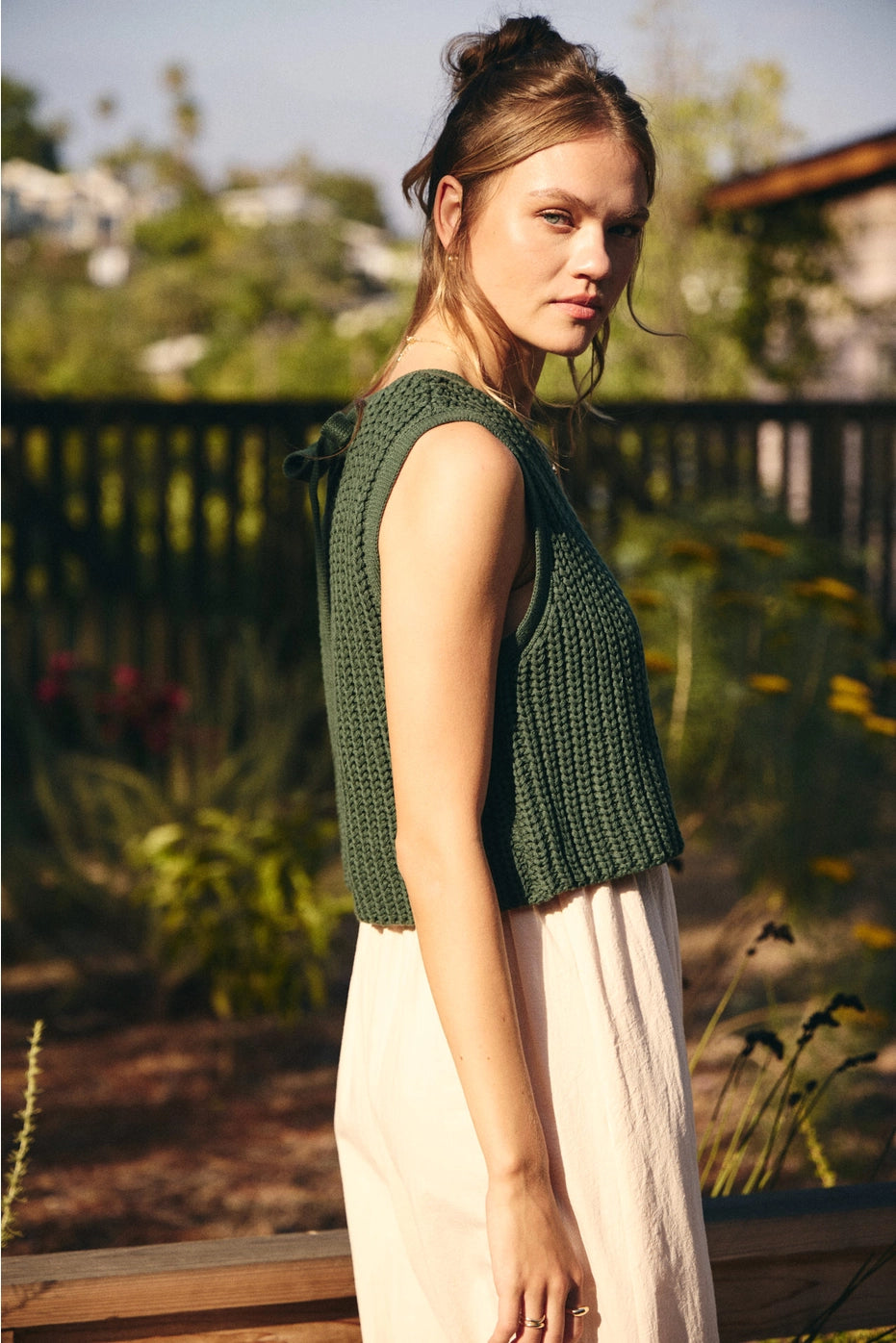 Forest Green Chunky Sweater Mixed Media Midi Dress