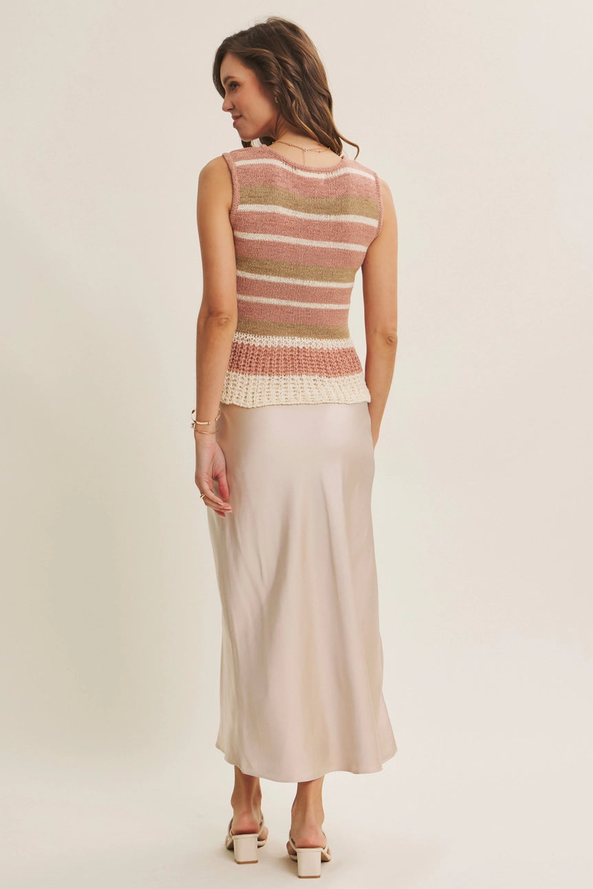 Powder Pink Laid-Back Coastal Stripe Airy Sweater Knit Tank