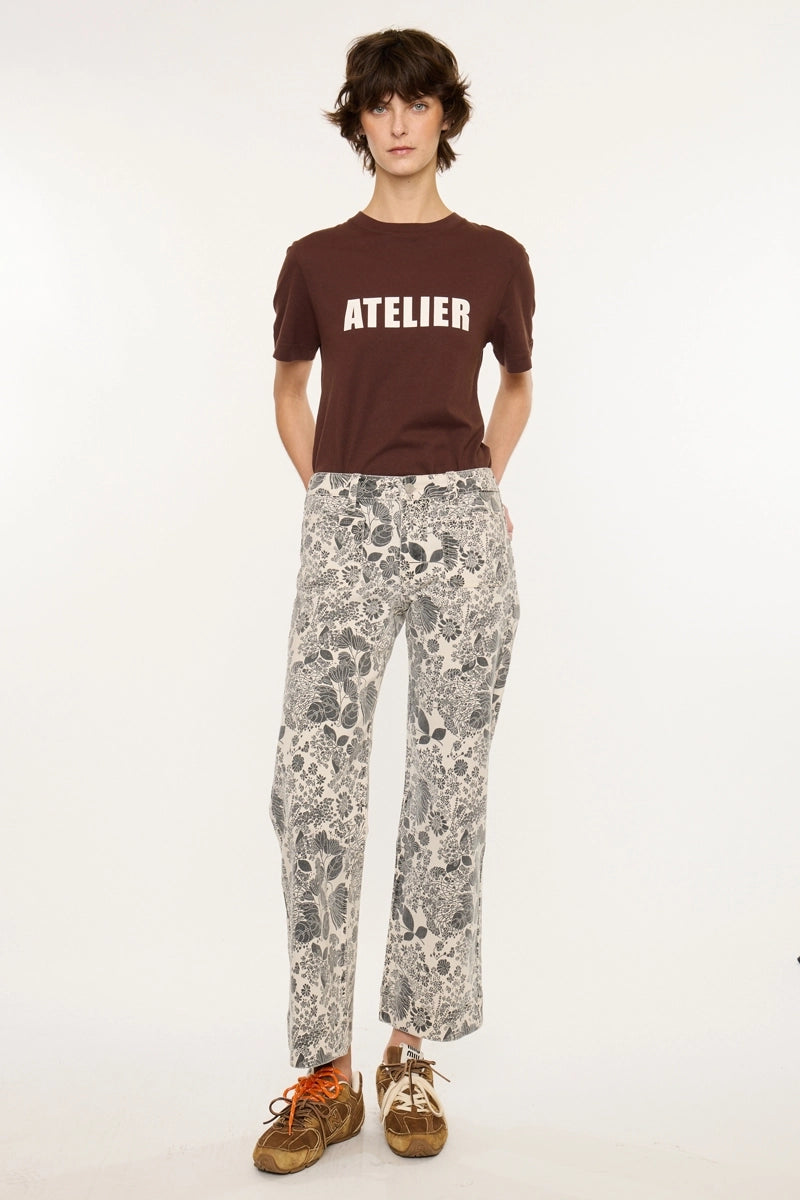 Ecru Mid-Rise Slim Ankle Nature Print Jeans