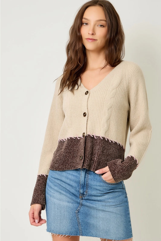 Whip Stitch Color Block Cardigan