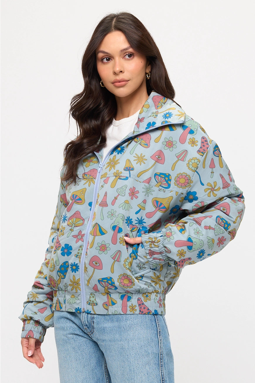 Colorful Floral Mushrooms Print Jacket