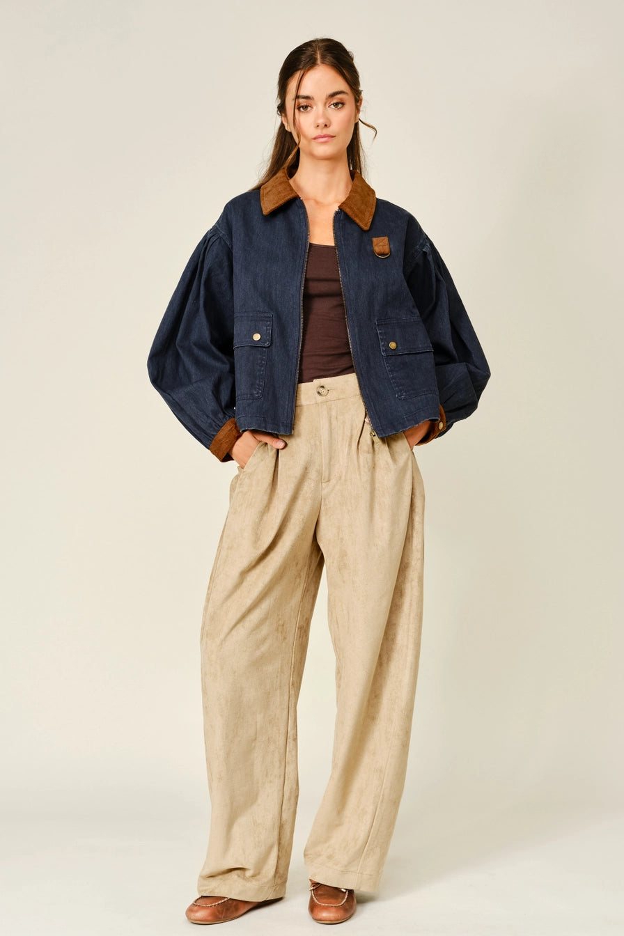 Navy Two Tone Corduroy Denim Jacket