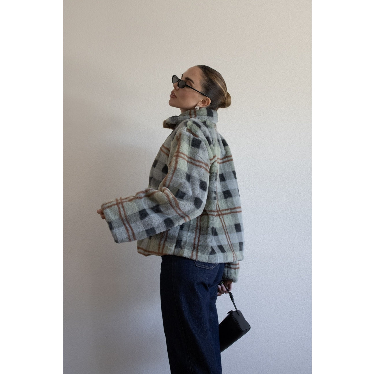 Icy Plaid Faux Fur Jacket