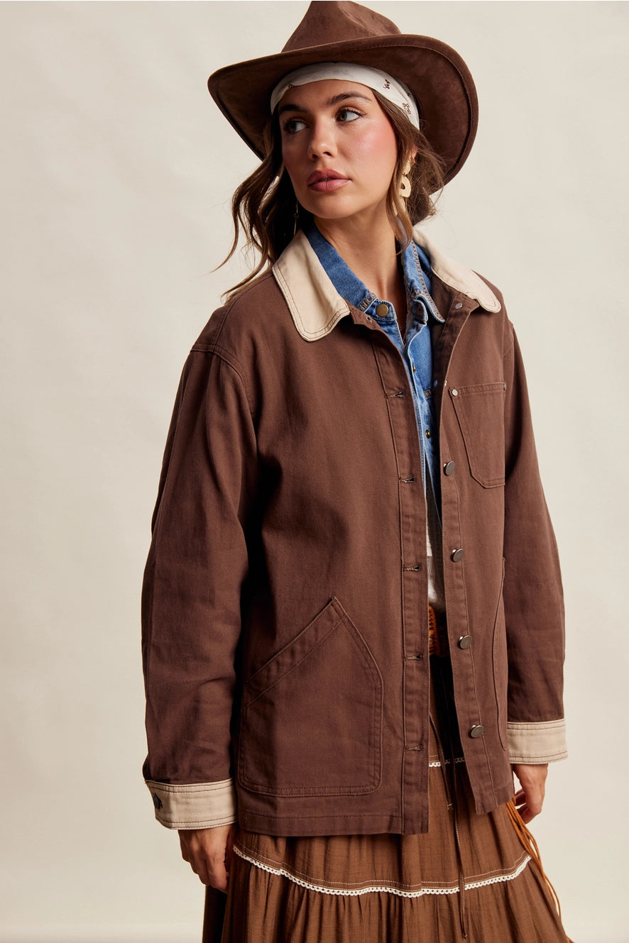 Espresso Contrast Collar Utility Barn Jacket