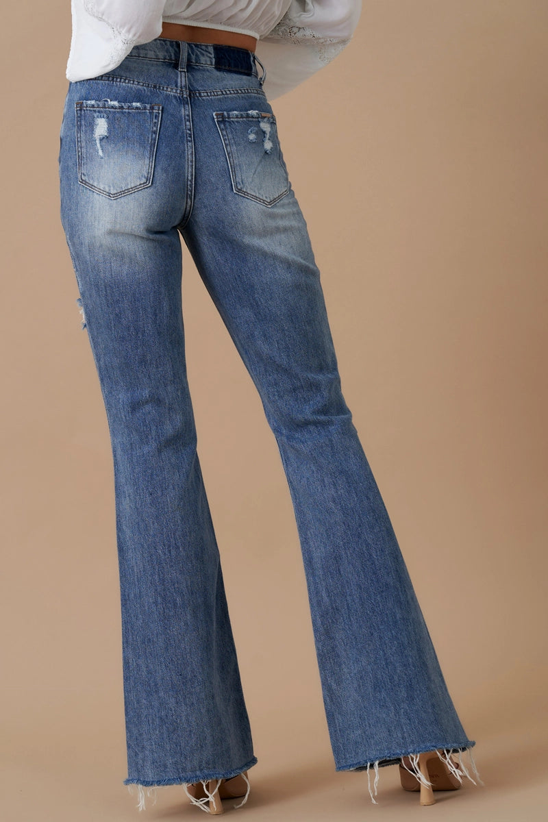 Insane Gene High Rise Front Slit Flare Distressed Denim
