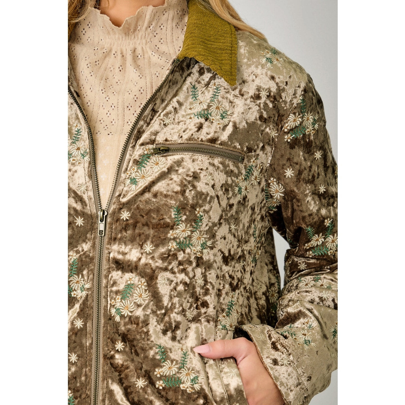 Champagne Embroidered Velvet Jacket