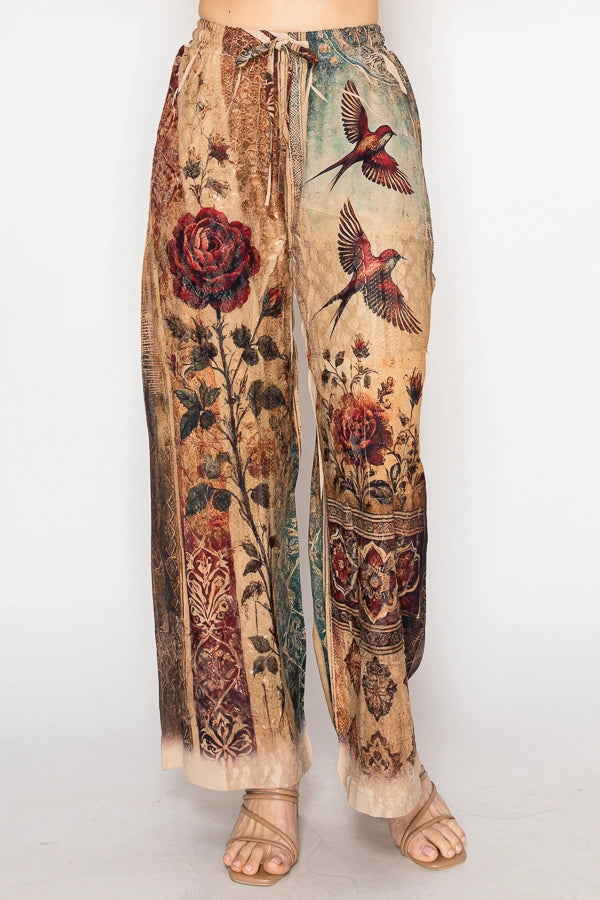 Vintage Bird Lace Patchwork Pants