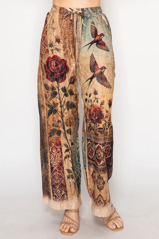Vintage Bird Lace Patchwork Pants