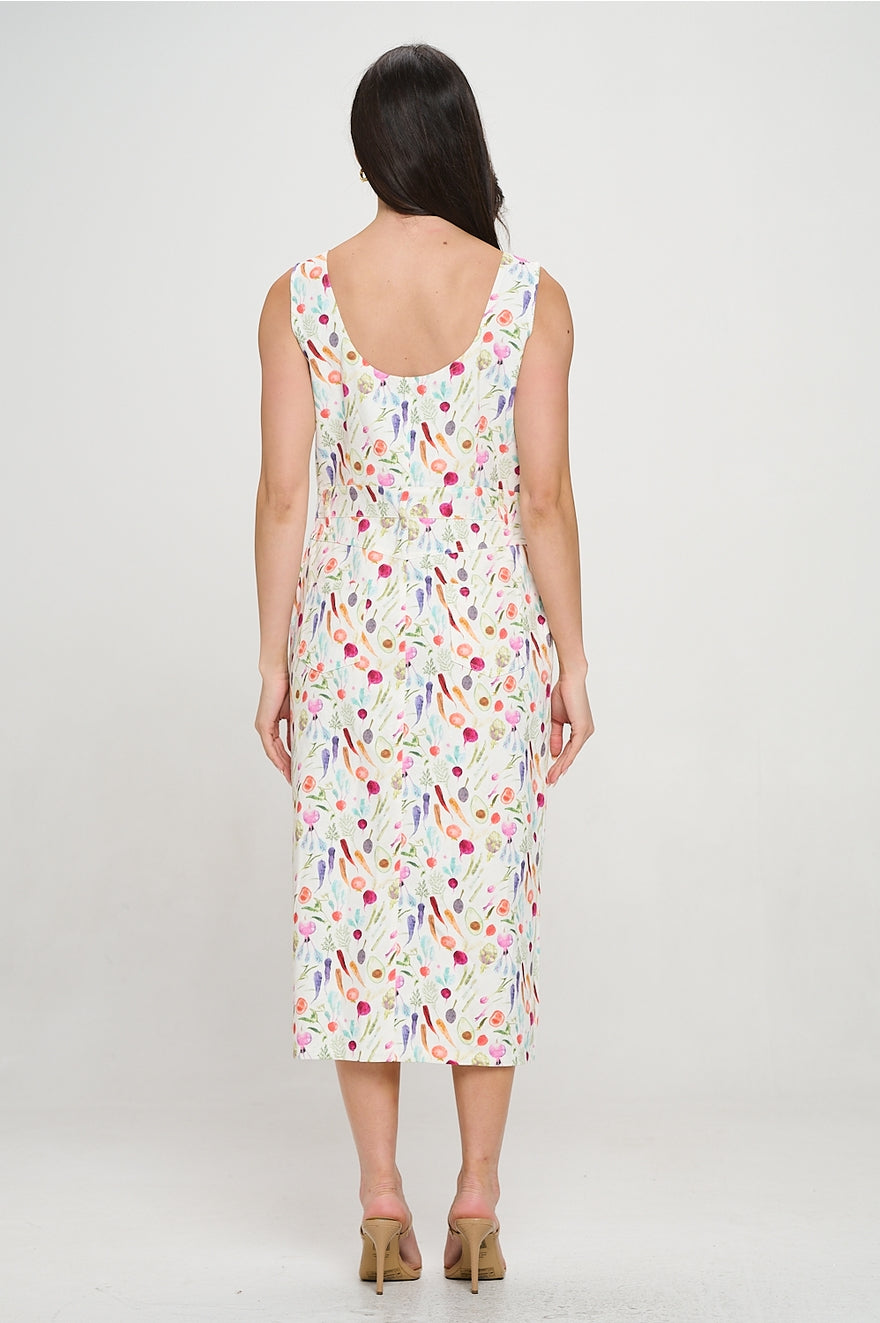 Colorful Vegetable Print Midi Dress