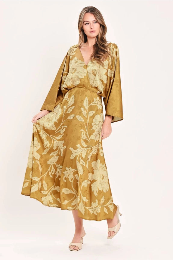 Floral Kimono Sleeve Midi Dress