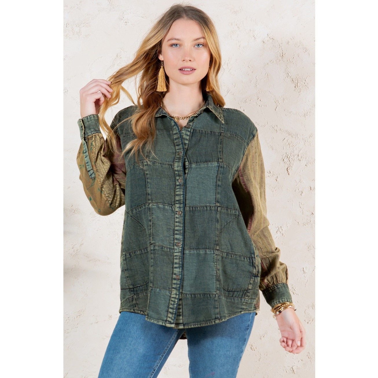 Gravel Patchwork Denim Buttondown Shirt