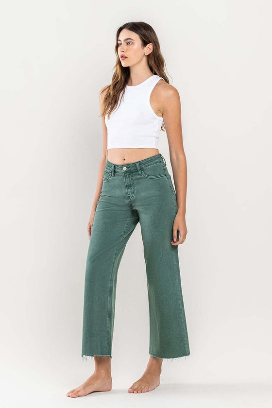 Mallard Green High Rise Crop Wide Leg Jeans