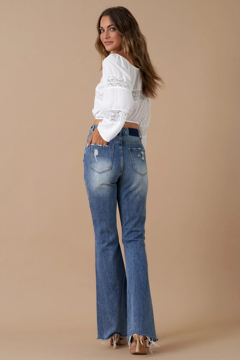 Insane Gene High Rise Front Slit Flare Distressed Denim