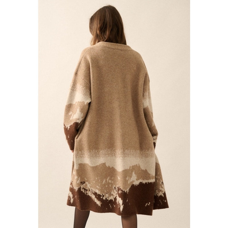 Landscape Graphic Knit Open-Front Duster Cardigan