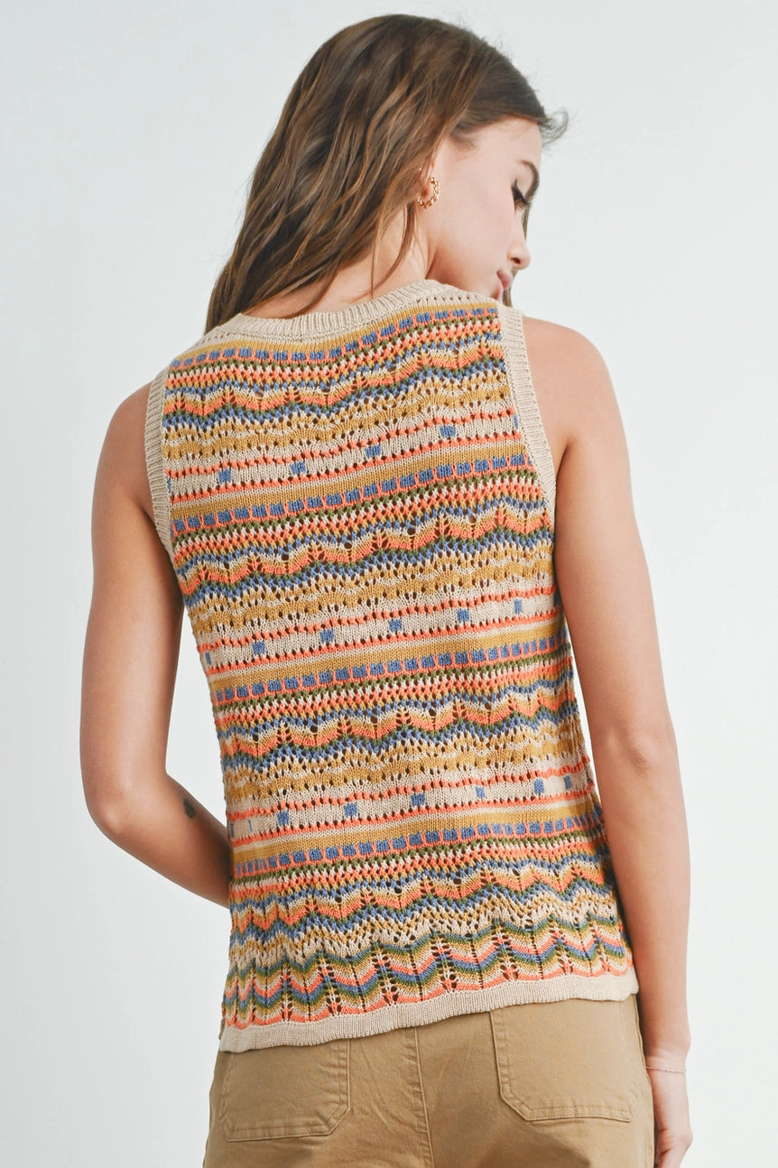 Taupe Geo Pattern Knit Top