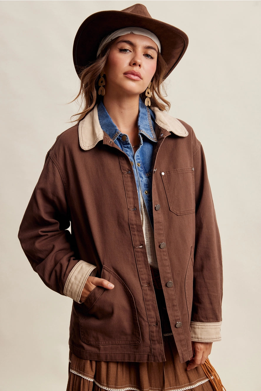 Espresso Contrast Collar Utility Barn Jacket