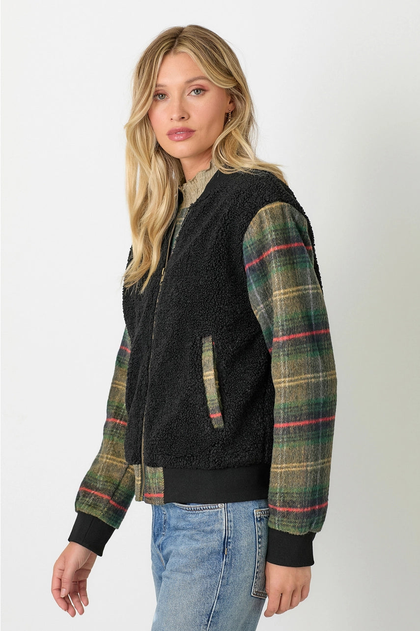 Mix Media Fur Bomber Jacket
