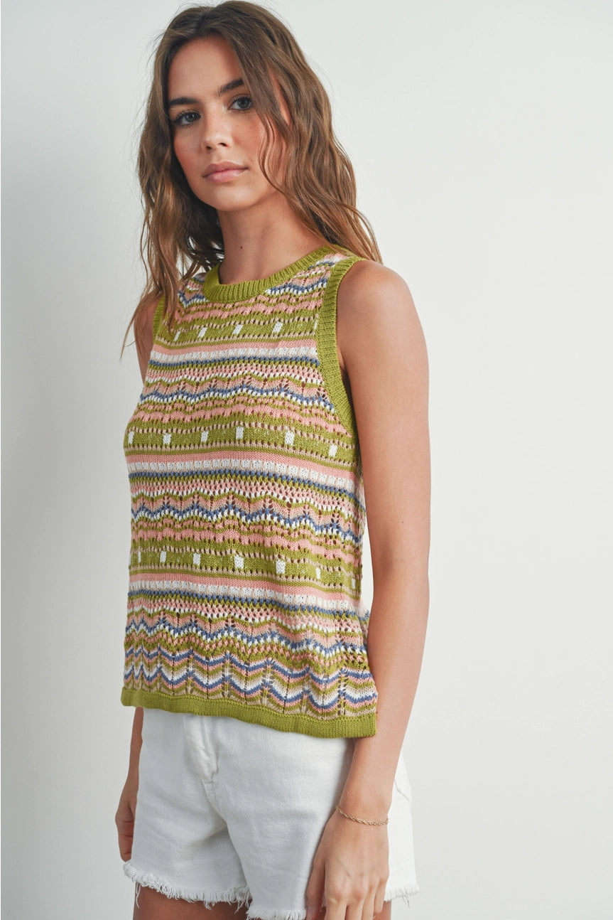 Green Geo Pattern Knit Top