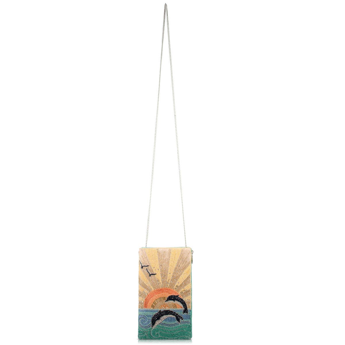 Mary Frances Flip For Joy Sunset and Dolphins Beaded Crossbody Phone Bag