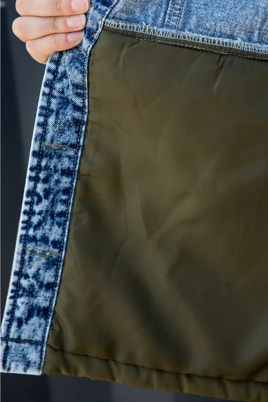 Acid Wash Denim Quilted Mixed Jacket