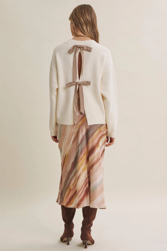 Earthy Watercolor Abstract Silky Satin Bias Maxi Skirt