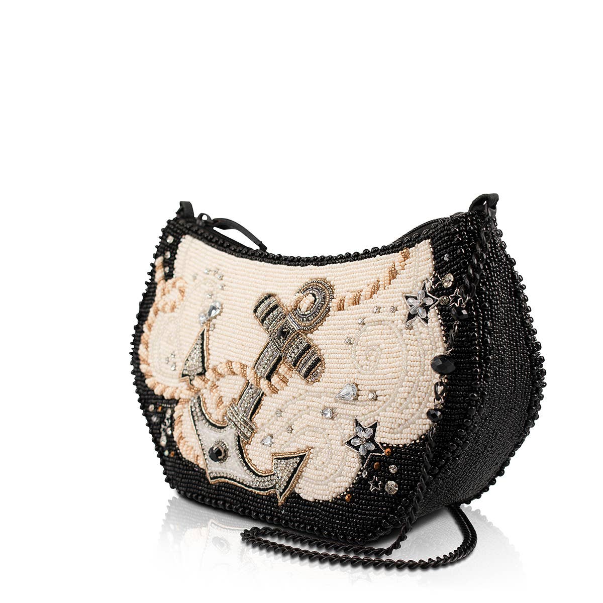 Mary Frances Hold Fast Black and Ivory Beaded Anchor Handbag