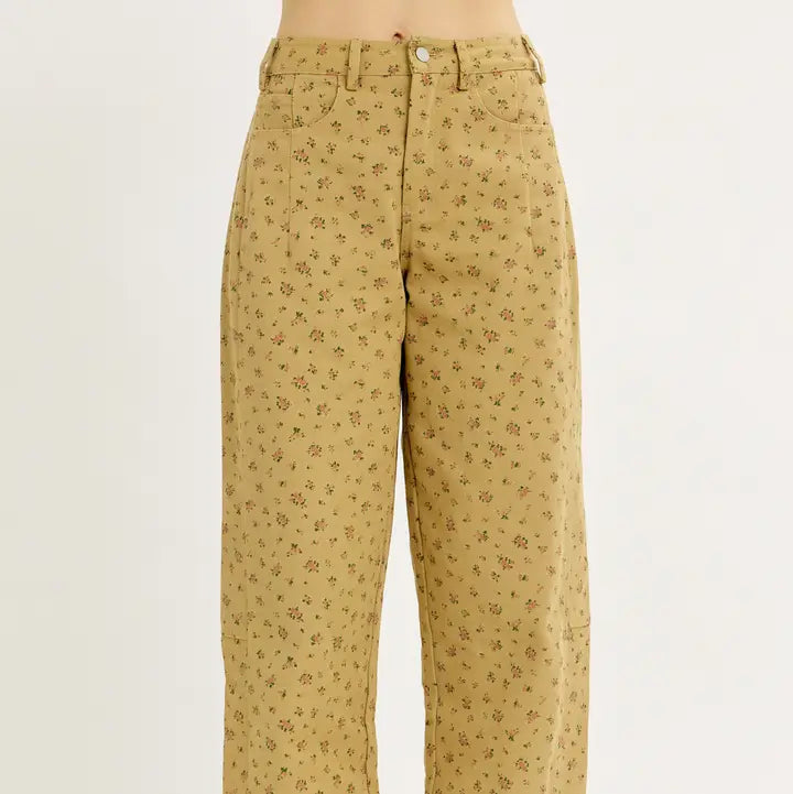Ditsy Flower Twill Barrel Leg Pants