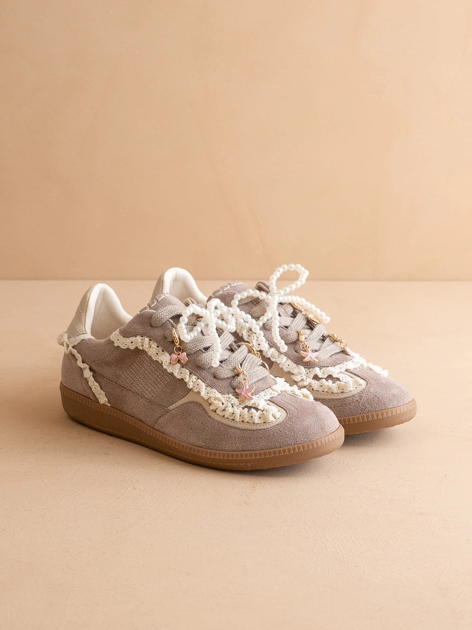 The April | Dark Grey Lace-Trimmed Retro Sneaker