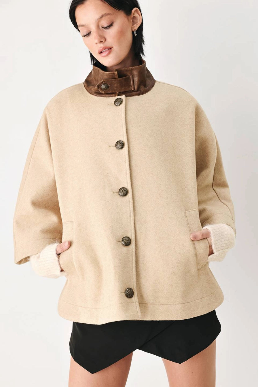 Taupe Solid Woven Capelet Jacket