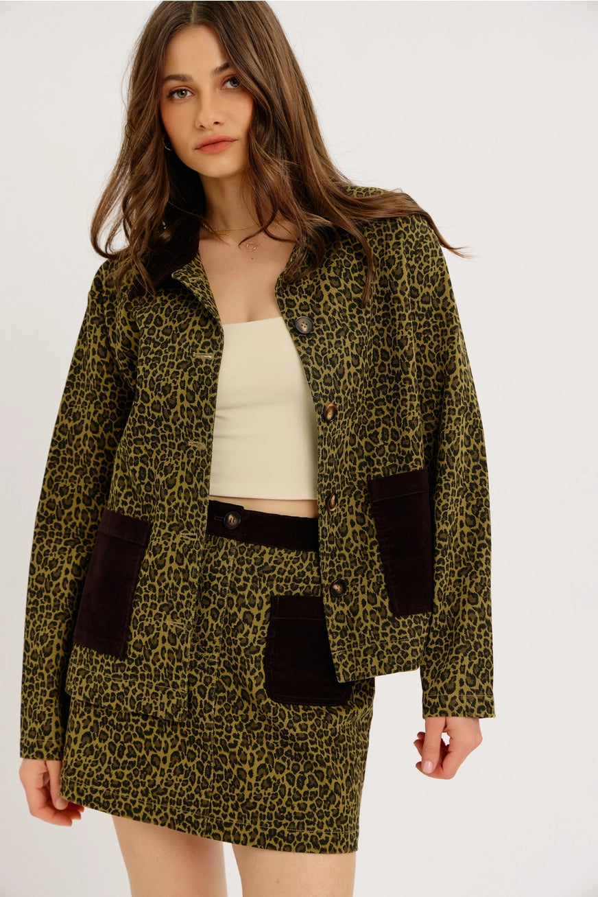 Cool Girl Uniform Leopard Utility Jacket