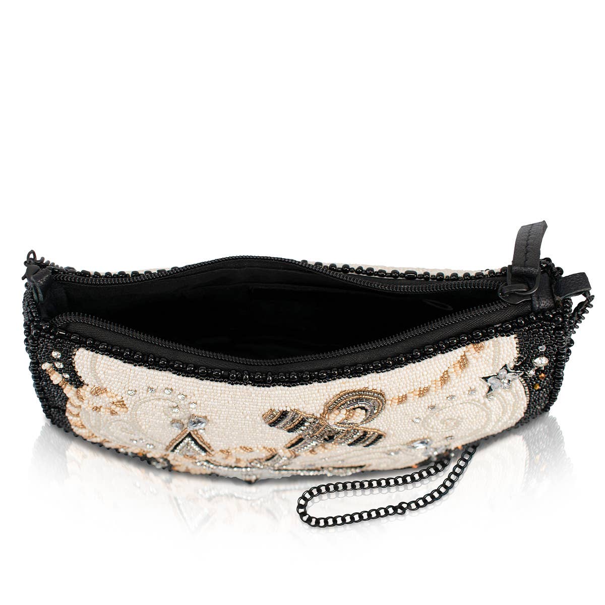 Mary Frances Hold Fast Black and Ivory Beaded Anchor Handbag