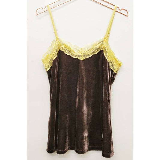 Aratta Taupe Velvet Dreams Lace Trim Cami