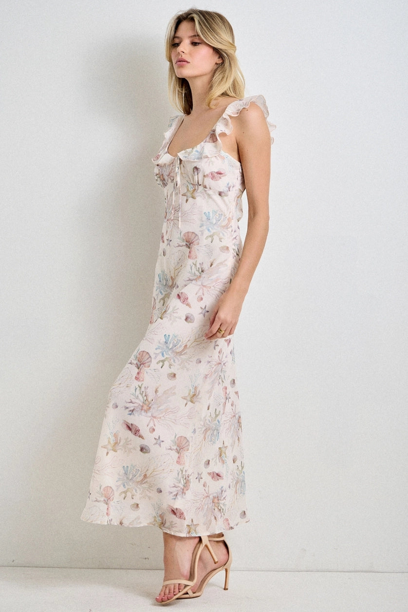 Coral Reef Ruffle Detail Maxi Dress