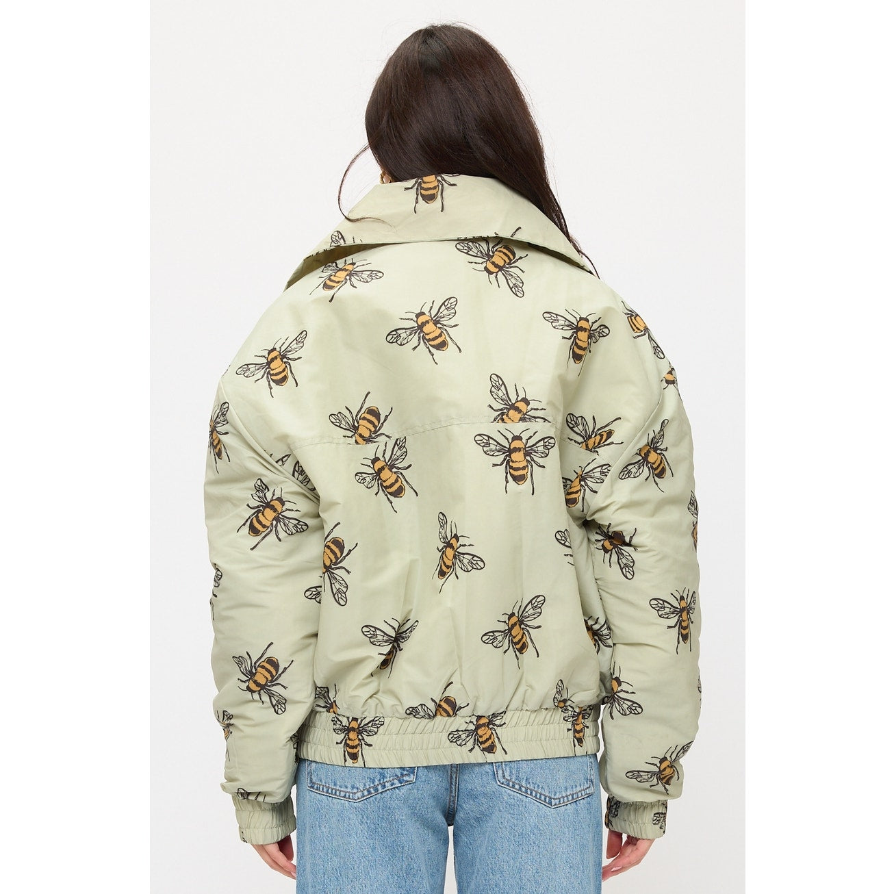 Bumble Bee Print Bomber Puffer Jacket