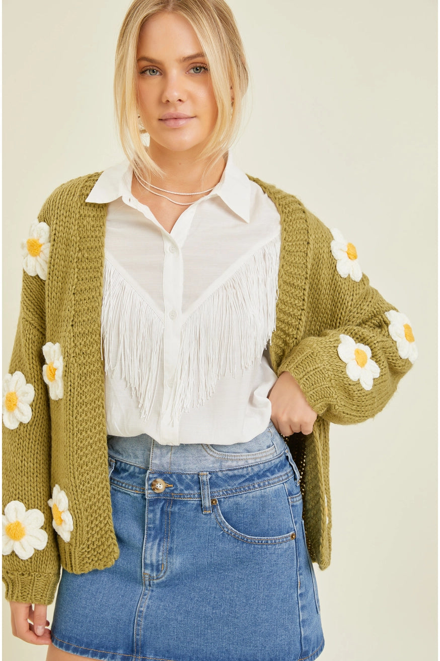Olive Daisy Sweater Knit Cardigan