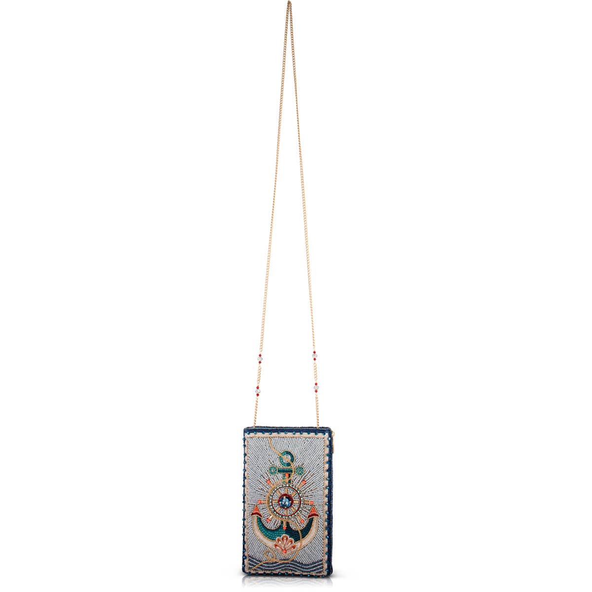 Mary Frances Keep It Steady Anchor Nautical Beaded Crossbody Phone Bag