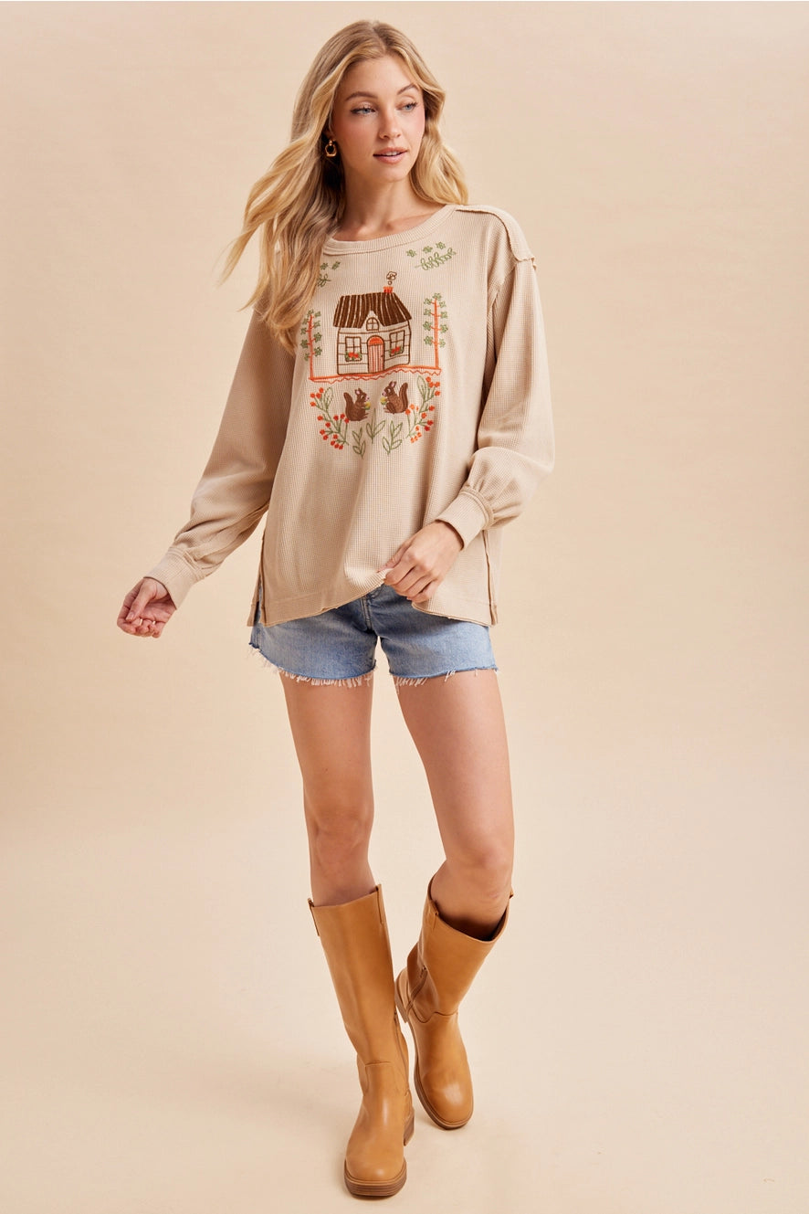 Cottage Embroidered Thermal Pullover